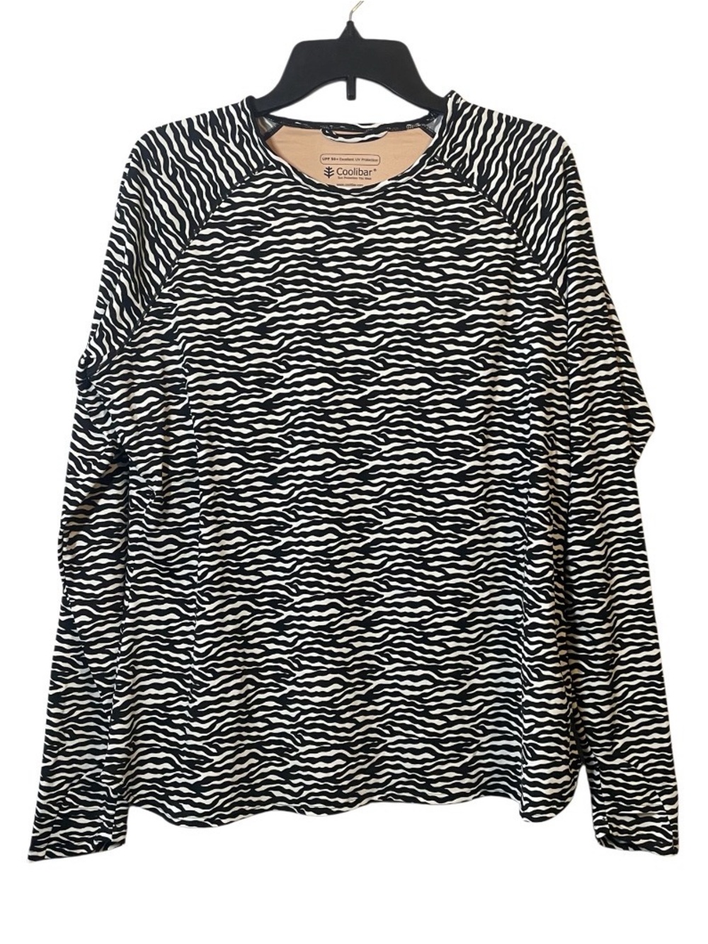 Coolibar UPF 50+ Black White Animal Print Raglan Long Sleeve Crew Neck Top XL